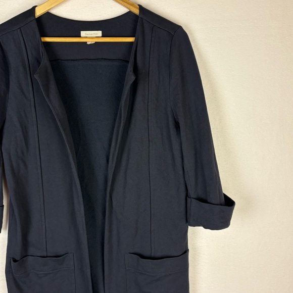 Garnet Hill Navy Blue Cuffed Sleeve Long Open Cardigan - Picture 3 of 6